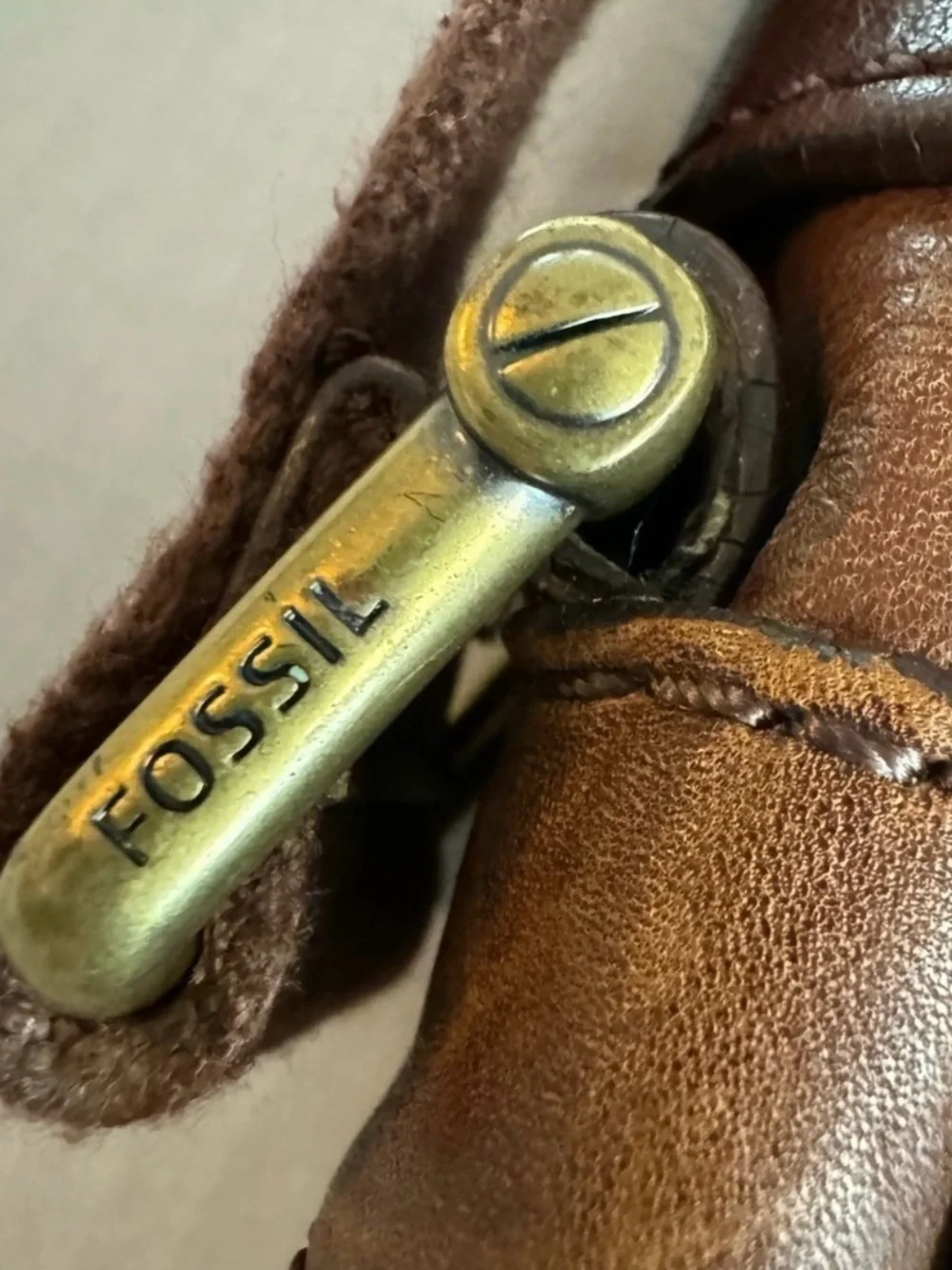Vintage Fossil Large Leather Messenger Bag - Brown -
